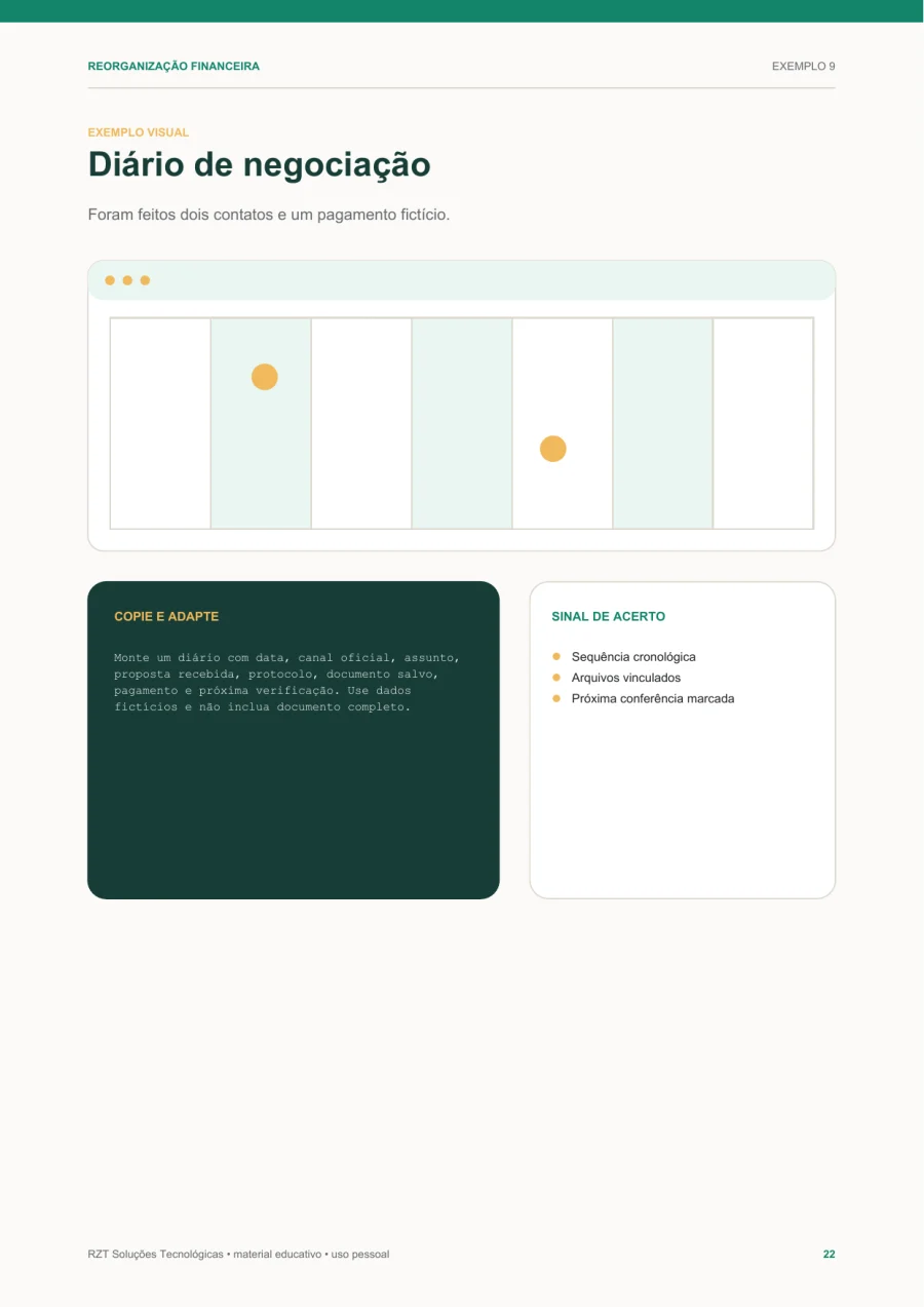 Diário de acordo, referência visual apresentada no guia